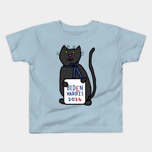 Cat with Biden Harris 2024 Sign Kids T-Shirt